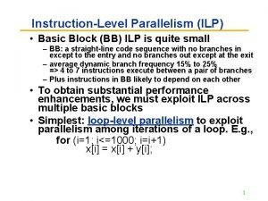 InstructionLevel Parallelism ILP Basic Block BB ILP is