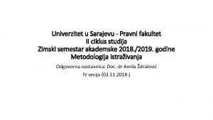 Univerzitet u Sarajevu Pravni fakultet II ciklus studija