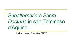 Subalternatio e Sacra Doctrina in san Tommaso dAquino