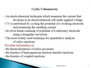 Cyclic Voltammetry An electrochemical technique which measures the