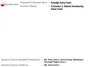 Proposed NU Business Name Khadija Dairy Farm Business