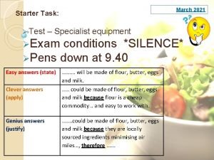 March 2021 Starter Task Test Specialist equipment Exam