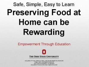 Safe Simple Easy to Learn Preserving Food at