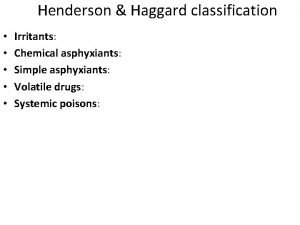 Henderson Haggard classification Irritants Chemical asphyxiants Simple asphyxiants