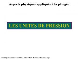 Les unités de la pression