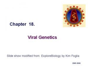 Chapter 18 Viral Genetics Slide show modified from