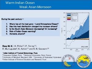 Warm Indian Ocean Weak Asian Monsoon During the