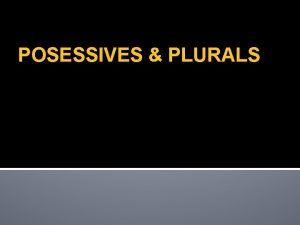 POSESSIVES PLURALS Its and Its Its It is
