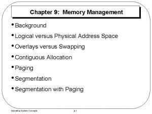 Chapter 9 Memory Management Background Logical versus Physical