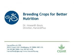 Breeding Crops for Better Nutrition Dr Howarth Bouis