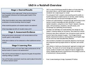 Ub D in a NutshellOverview Stage 1 Desired