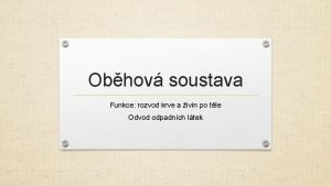 Obhov soustava Funkce rozvod krve a ivin po