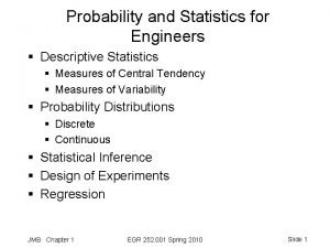 Probability and Statistics for Engineers Descriptive Statistics Measures