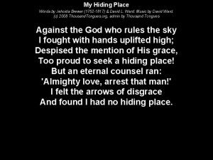 My Hiding Place Words by Jehoida Brewer 1752