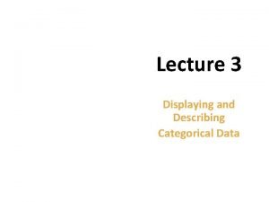 Lecture 3 Displaying and Describing Categorical Data Copyright