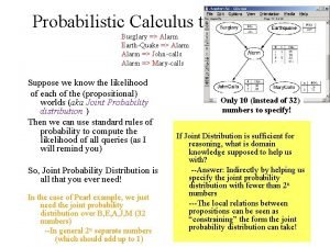 Probabilistic Calculus to the Rescue Burglary Alarm EarthQuake