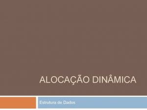 ALOCAO DIN MICA Estrutura de Dados Alocao Esttica