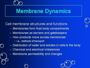 Membrane Dynamics Cell membrane structures and functions Membranes
