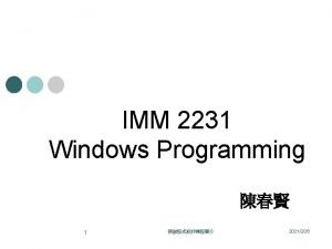 IMM 2231 Windows Programming 1 2021226 Lecture I