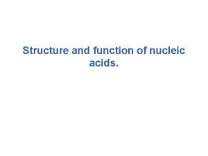 Structure and function of nucleic acids DNA structure