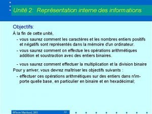 Unit 2 Reprsentation interne des informations Objectifs la