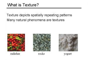 What is Texture Texture depicts spatially repeating patterns