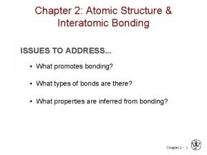 Chapter 2 Atomic Structure Interatomic Bonding ISSUES TO