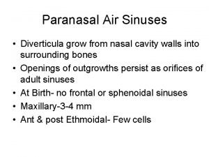 Paranasal Air Sinuses Diverticula grow from nasal cavity