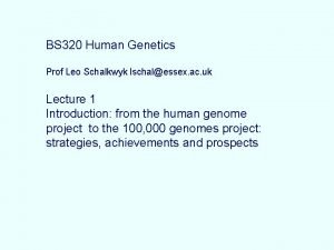 BS 320 Human Genetics Prof Leo Schalkwyk lschalessex