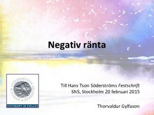 Negativ rnta Till Hans Tson Sderstrms Festschrift SNS