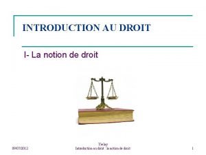 INTRODUCTION AU DROIT I La notion de droit