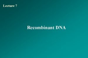 Lecture 7 Recombinant DNA OVERVIEW OF RECOMBINANT DNA