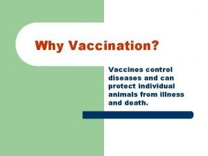 Why Vaccination Vaccines control diseases and can protect
