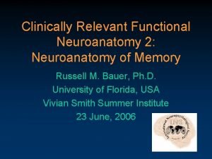 Clinically Relevant Functional Neuroanatomy 2 Neuroanatomy of Memory