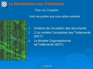 La Modlisation des Traitements Plan du Chapitre Voici