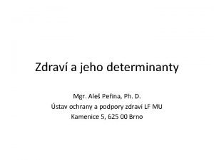 Zdrav a jeho determinanty Mgr Ale Peina Ph