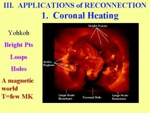 III APPLICATIONS of RECONNECTION 1 Coronal Heating Yohkoh