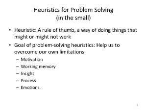 Heuristics for Problem Solving in the small Heuristic