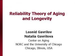 Reliability Theory of Aging and Longevity Leonid Gavrilov