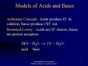 Models of Acids and Bases Arrhenius Concept Acids