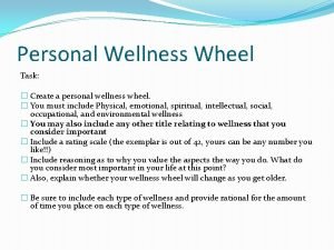 Personal Wellness Wheel Task Create a personal wellness