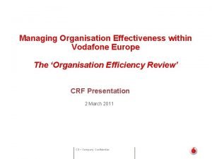 Managing Organisation Effectiveness within Vodafone Europe The Organisation