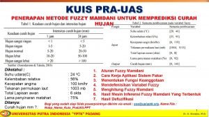 KUIS PRAUAS PENERAPAN METODE FUZZY MAMDANI UNTUK MEMPREDIKSI