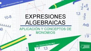 EXPRESIONES ALGEBRAICAS APLICACIN Y CONCEPTOS DE MONOMIOS lgebra