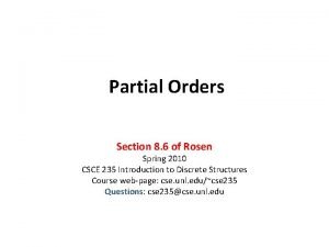 Partial Orders Section 8 6 of Rosen Spring