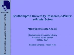 Southampton University Research ePrints ePrints Soton http eprints