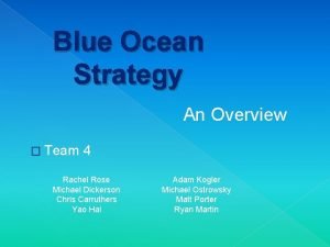 Blue Ocean Strategy An Overview Team 4 Rachel