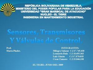 Sensores Transmisores Y Vlvulas de Control Prof Marta