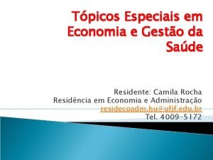 Tpicos Especiais em Economia e Gesto da Sade