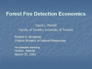 Forest Fire Detection Economics David L Martell Faculty